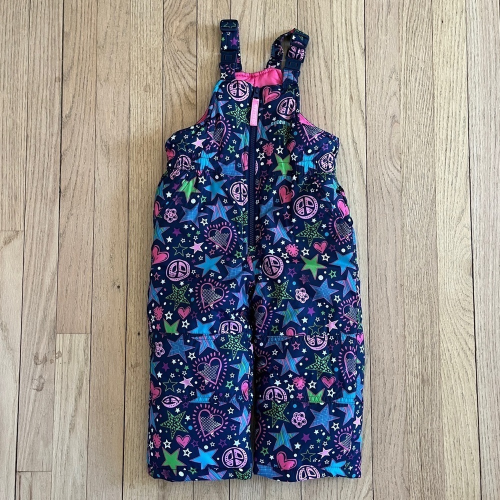 Skechers Size 2T Stars & Hearts Printed Snow Bib Overalls
